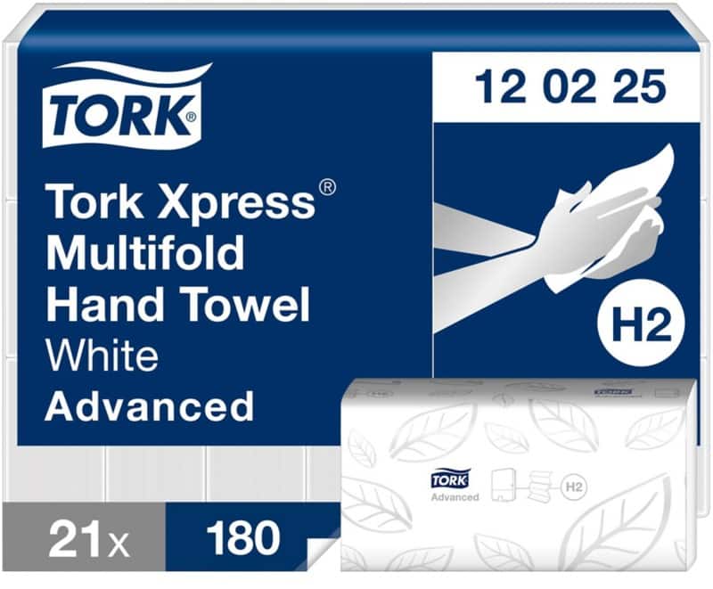 Tork Xpress Advanced Paper Hand Towels H2 M-fold White 2 Ply 120225 180 Sheets Pack of 21