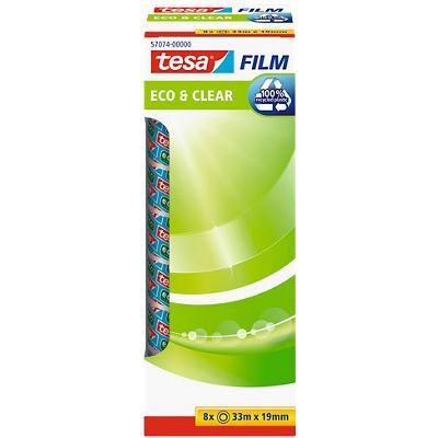 tesa Tape tesafilm Eco & Clear 57074 Transparent 19 mm (W) x 33 m (L) PP (Polypropylene) 8 Rolls