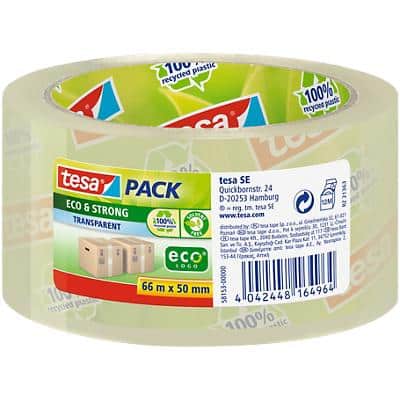 tesa Packaging Tape tesapack Eco & Strong Transparent 50 mm (W) x 66 m (L) PP (Polypropylene) 58153