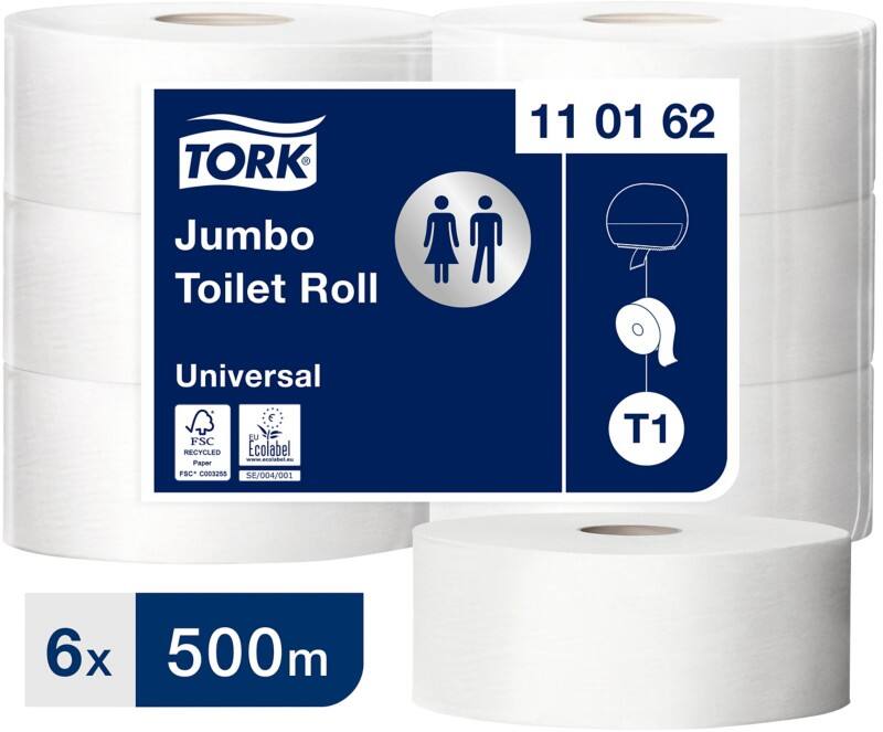 Tork T1 Universal Recycled Toilet Roll 1 Ply 110162 6 Rolls of 2500 Sheets