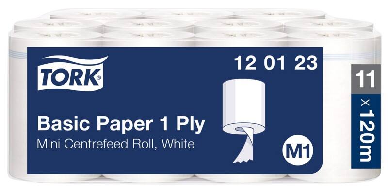 Tork Wiping Paper M1 Rolled White 1 Ply Recycled 100% 120123 11 Rolls of 310 Sheets