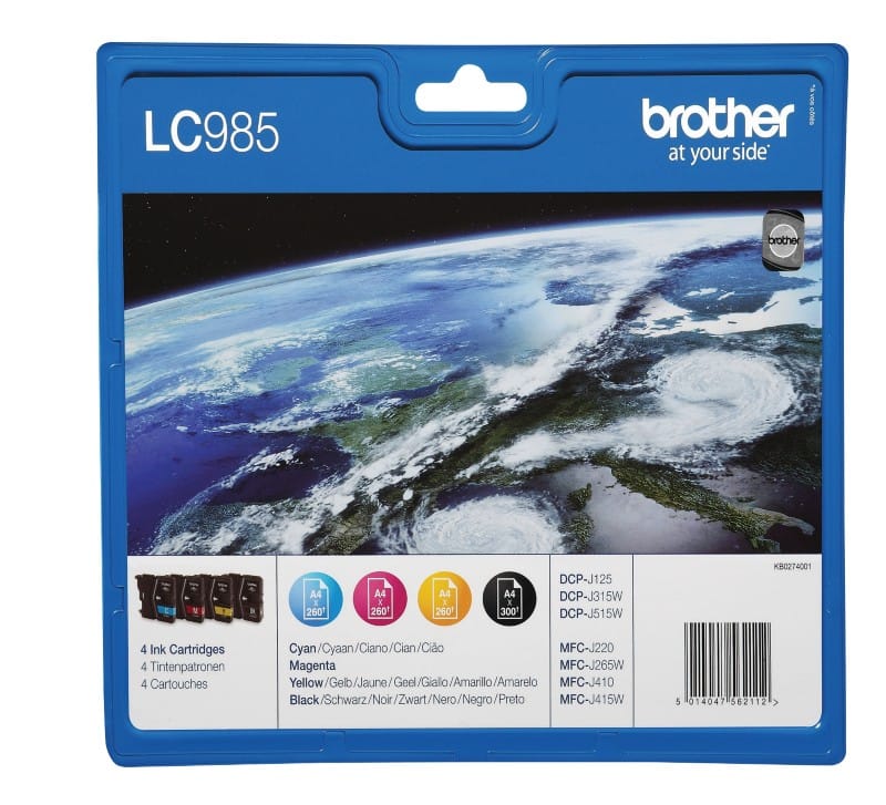 Brother LC985VALBP Original Ink Cartridge Black, Cyan, Magenta, Yellow Pack of 4 Multipack