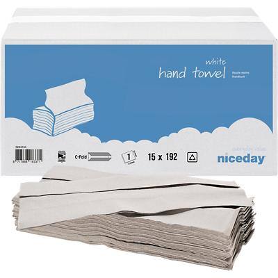 Niceday Hand Towels White C-fold 1 Ply Paper 15 Sleeves of 192 Sheets