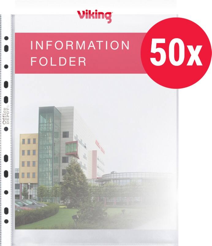 Viking Punched Pockets  A4 Clear Transparent 80 microns PP (Polypropylene) Top Opening 11 Holes Pack of 50
