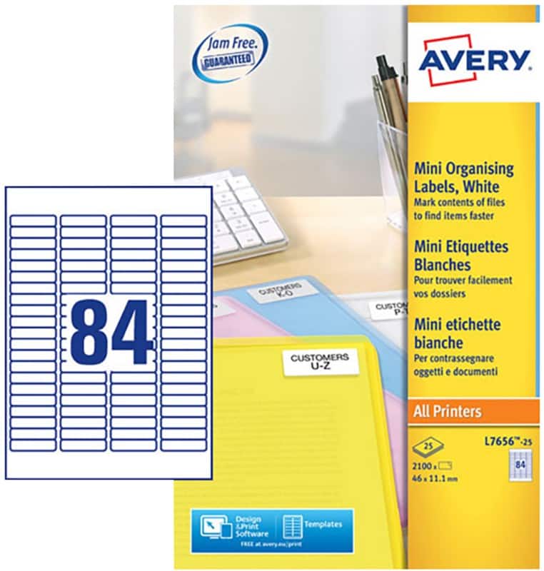 Avery Laser Label L7656-25 A4 White 46 x 11.1 mm 25 Sheets of 84 Labels
