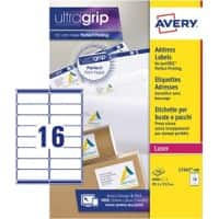 Avery L7162-500 Address Labels Self Adhesive 99.1 x 33.9 mm White 500 Sheets of 16 Labels