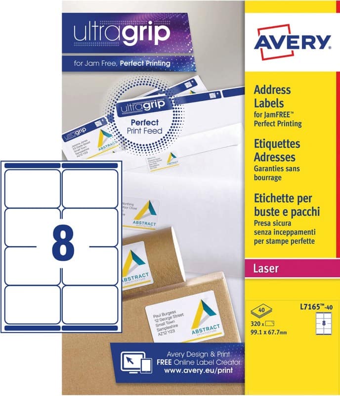 Avery L7165-40 Parcel Labels Self Adhesive 99.1 x 67.7 mm White 40 Sheets of 8 Labels