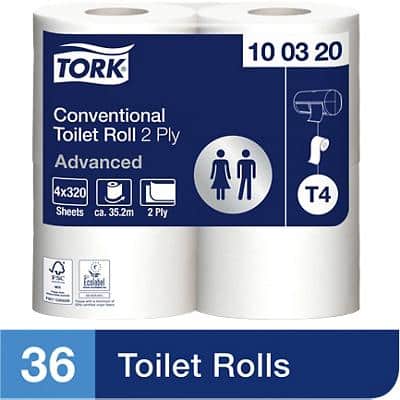 Tork T4 Advanced Toilet Roll 2 Ply 100320 36 Rolls of 320 Sheets