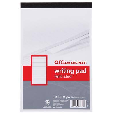 Office Depot A5 60gsm headbound ruled margined and unpunched writing pads 100 sheets (5/pk)