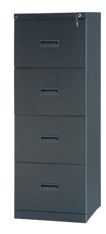 Realspace Knockdown Steel Filing Cabinet with 4 Lockable Drawers 460 x 400 x 1,255 mm Black