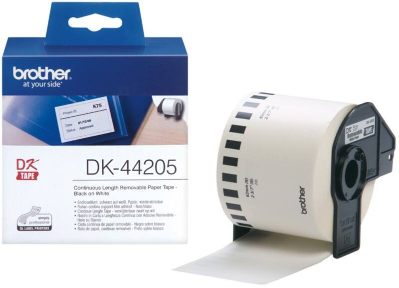 Brother DK-44205 Authentic Continuous Labels Removable Self-adhesive Black on white 62 mm x 30.5m