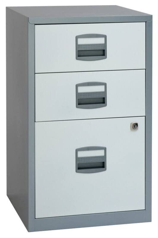 Bisley PFA Steel Filing Cabinet 3 Drawers Lockable 413 x 400 x 672 mm Silver, White