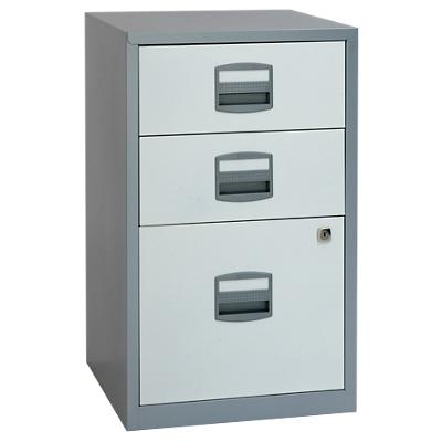 Bisley Filing Cabinet with 3 Lockable Drawers PFA3 413 x 400 x 672mm Silver & White