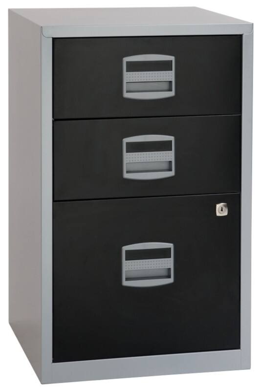 Bisley PFA Steel Filing Cabinet 3 Drawers Lockable 413 x 400 x 672 mm Black, Silver