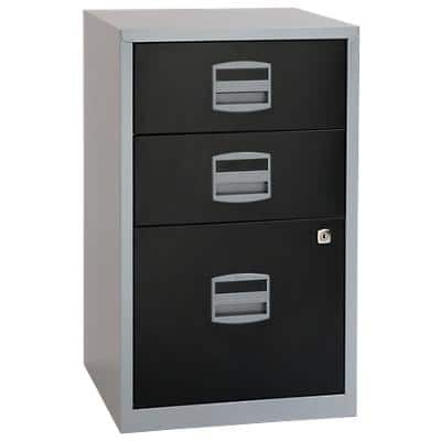 Bisley Steel Filing Cabinet with 3 Lockable Drawers 413 x 400 x 672 mm Black, Silver