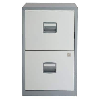 Bisley Filing Cabinet with 2 Lockable Drawers PFA2 413 x 400 x 672mm Silver & White