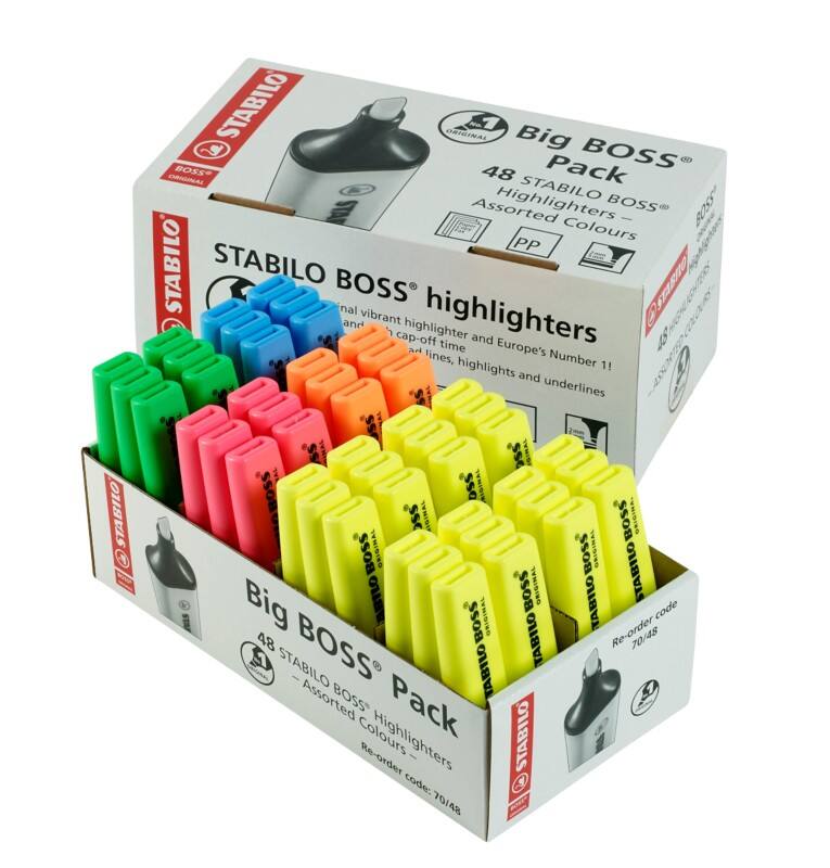 STABILO BOSS ORIGINAL UK/70/48-1 Highlighter Assorted Medium Chisel 2 - 5 mm Refillable 4Pack of 8