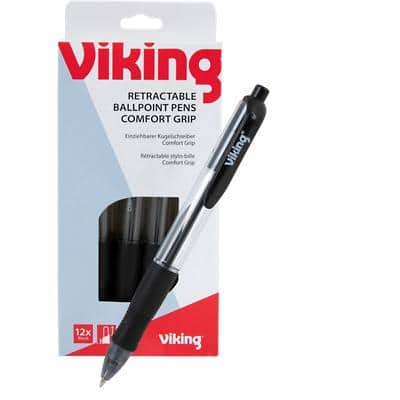 Viking Comfort Ballpoint Pen Black Medium 0.3 mm Pack of 12