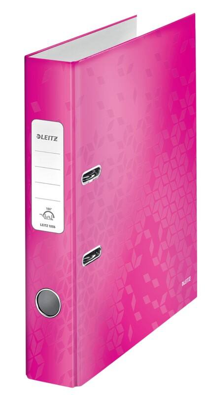 Leitz 180° WOW Narrow Lever Arch File A4 50 mm Pink 2 Rings 1006 Laminated Cardboard Portrait