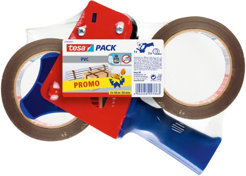 tesa Tape Dispenser Set tesapack Blue, Red 50 mm (W) x 66 m (L) Metal, Plastic, PVC (Polyvinyl Chloride) 4120