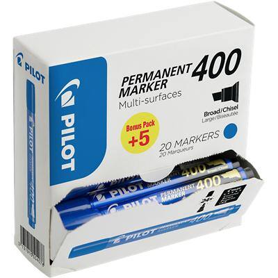 Pilot 400 Permanent Marker Broad Chisel 1 mm Blue Non Refillable Pack of 20