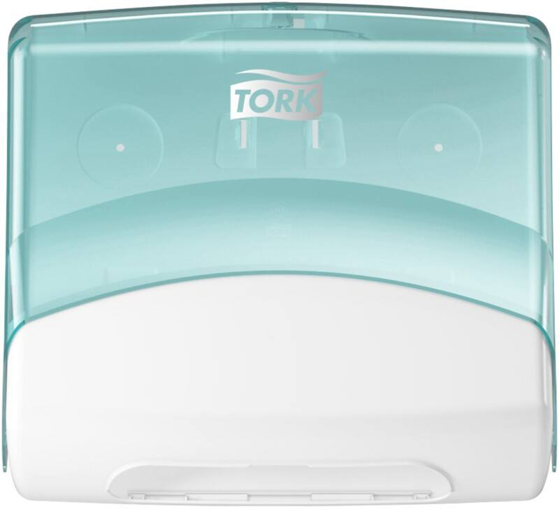 Tork Performance 654000 W4 Folded Wiper Dispenser Plastic Lockable Manual Turquoise, White
