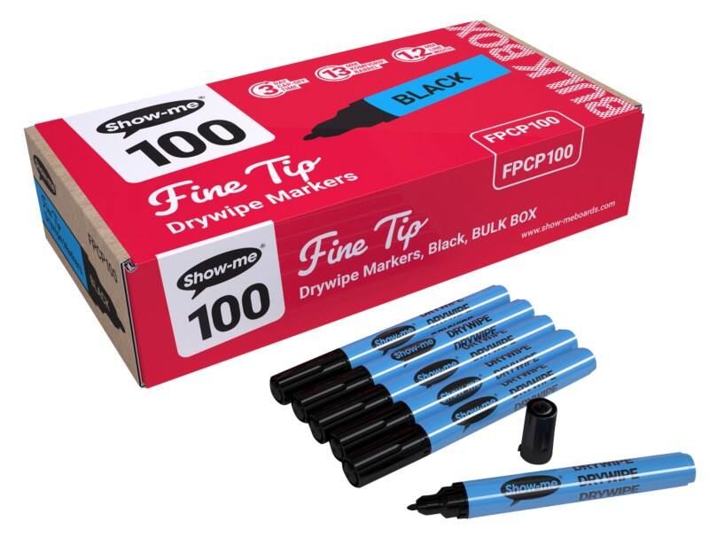 Show-me Drywipe Pen Black Fine Bullet Pack of 100