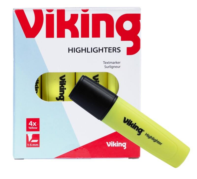 Viking HC1-5 Highlighter Yellow Broad Chisel 1-5 mm Pack of 4