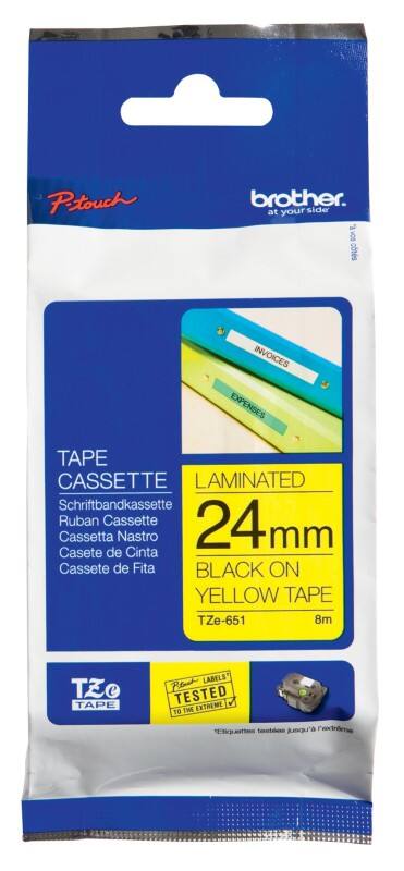 Brother TZe-651 Authentic Label Tape Self Adhesive Black Print on Yellow 24 mm  x 8m