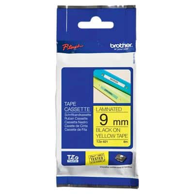 Brother P-touch Labelling Tape Authentic TZe-621 Adhesive Black on Yellow 9 mm x 8 m