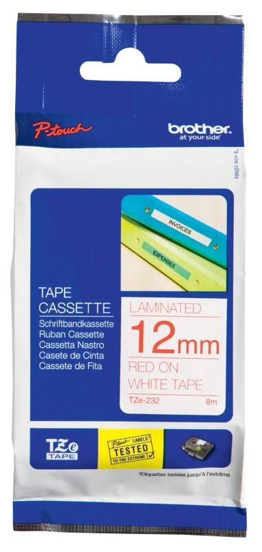 Brother TZe-232 Authentic Label Tape Self Adhesive Red Print on White 12 mm  x 8m