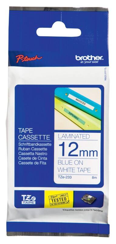 Brother TZe-233 Authentic Label Tape Self Adhesive Blue Print on White 12 mm  x 8m