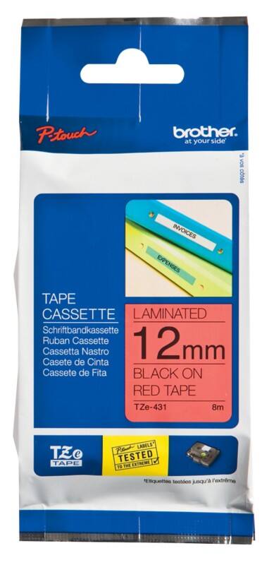 Brother P-touch Labelling Tape Authentic TZe-431 Adhesive Black on Red 12 mm x 8 m