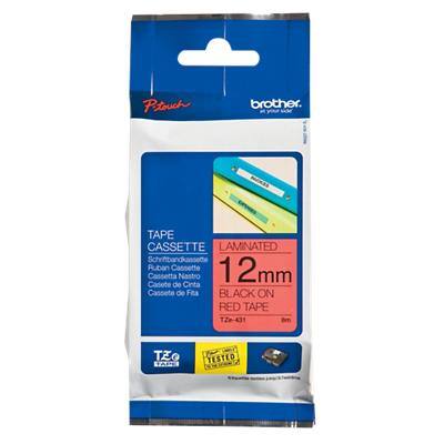 Brother TZe-431 Authentic Label Tape Self Adhesive Black Print on Red 12 mm  x 8m