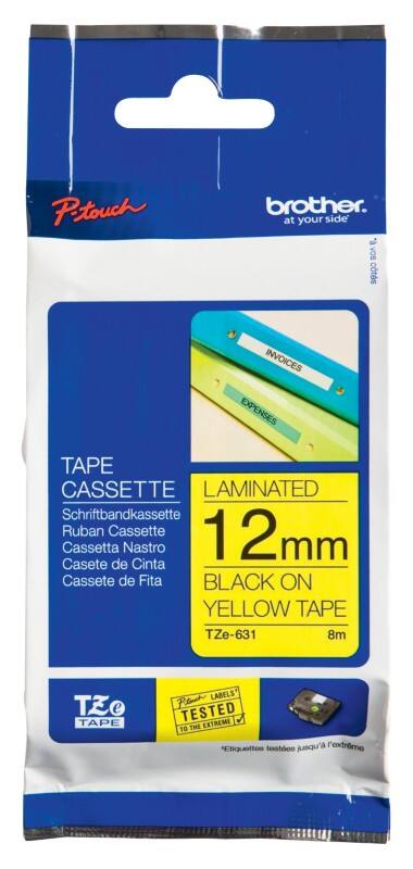 Brother P-touch Labelling Tape Authentic TZe-631 Adhesive Black on Yellow 12 mm x 8 m