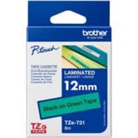 Brother P-Touch Labelling Tape Authentic TZE731 Adhesive Black on Green 12 mm x 8 m