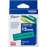 Brother P-Touch Labelling Tape Authentic TZE731 Adhesive Black on Green 12 mm x 8 m