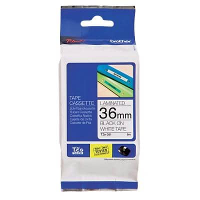 Brother P-touch Labelling Tape Authentic TZe-261 Adhesive Black on White 36 mm x 8 m