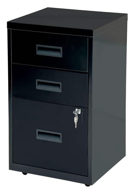 Viking Realspace Pedestal with 3 Lockable Drawers Metal 400 x 400 x 660mm Black