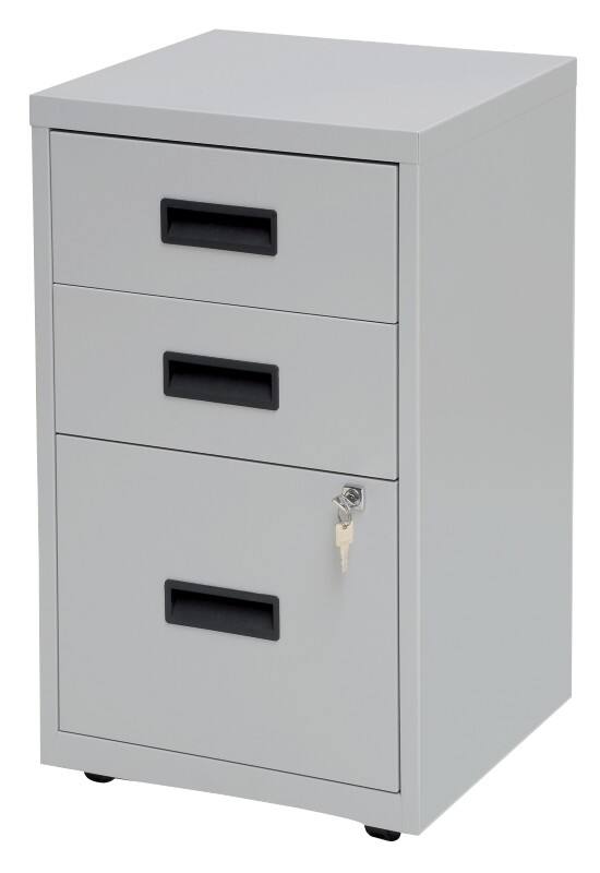 Viking Realspace Pedestal with 3 Lockable Drawers Metal 400 x 400 x 660mm Grey