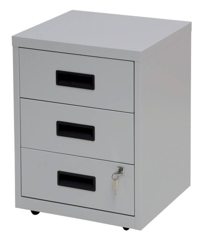 Viking Realspace Pedestal with 3 Lockable Drawers Metal 400 x 400 x 510mm Grey