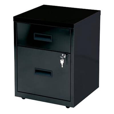Realspace Pedestal with 2 Lockable Drawers Metal 400 x 400 x 510mm Black