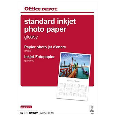 Office Depot Inkjet Photo Paper Glossy A3 180 gsm White 50 Sheets