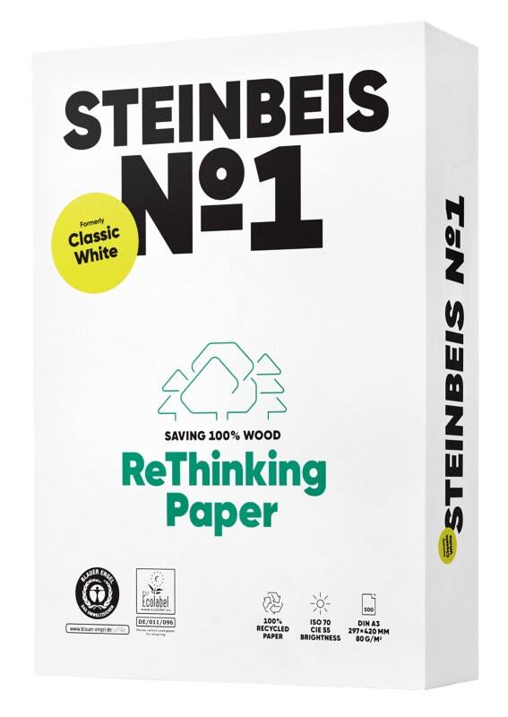Steinbeis Classic No.1 A3 Printer Paper 100% Recycled 80 gsm White 500 Sheets