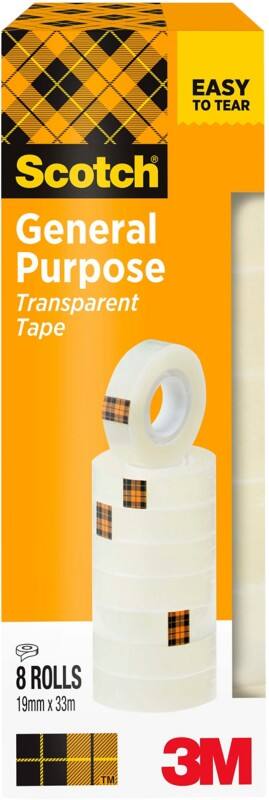 Scotch Office Tape Scotch Crystal Clear 508 Transparent 19 mm (W) x 33 m (L) PP (Polypropylene) Pack of 8