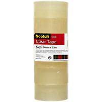 Scotch Crystal Clear Tape Transparent 24 mm x 33 m PP (Polypropylene) Pack of 6