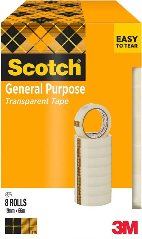 Scotch Office Tape Scotch Crystal Clear ET1966T8 Transparent 19 mm (W) x 66 m (L) PP (Polypropylene) Pack of 8