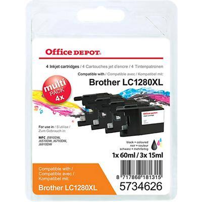 Office Depot Compatible Brother LC1280XL Ink Cartridge Black & 3 Colours Pack of 4