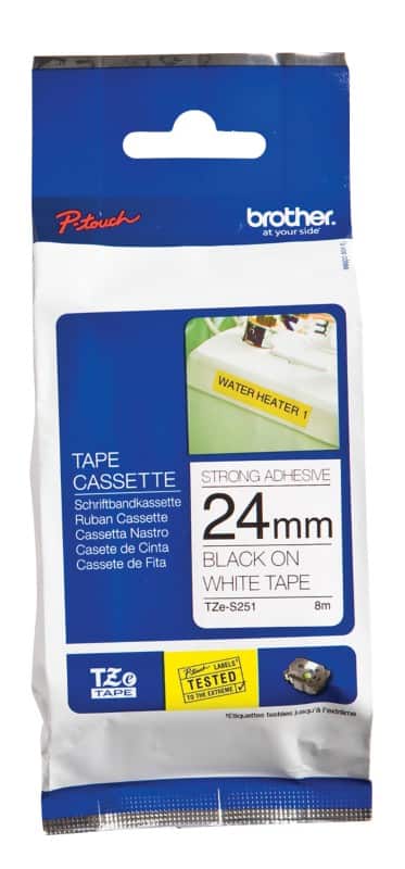 Brother TZe-S251 Authentic Strong Label Tape Self Adhesive Black Print on White 24 mm  x 8m