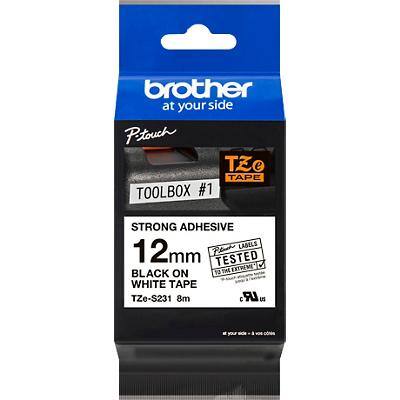 Brother TZES231  Labelling Tape Authentic Adhesive Black on White 12 mm (W) x 8 m (L)